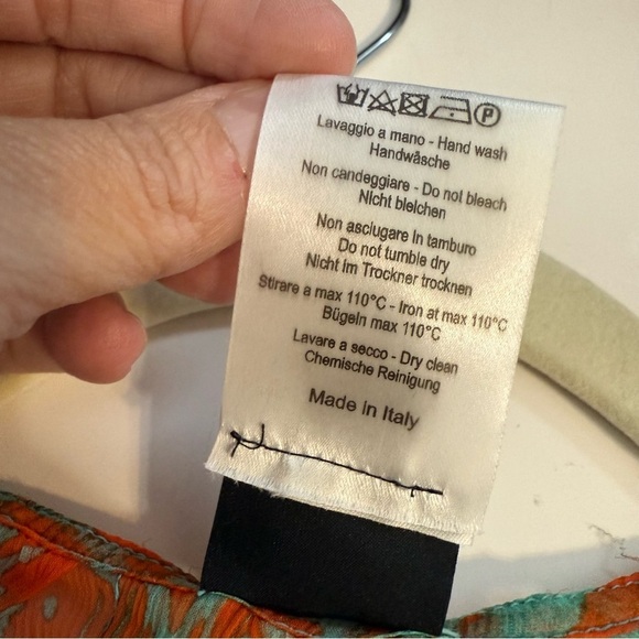 Jet Set 100% Silk Blue Orange V Neck Sheer Dramatic Sleeve Cover Up Top Boho SML - Picture 9 of 11